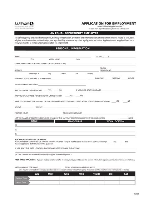 Safeway Job Application ≡ Fill Out Printable PDF Forms Online / …