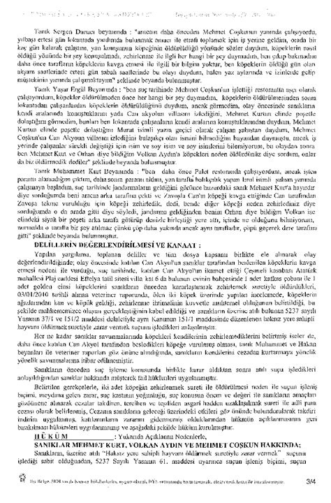 Sahipli Hayvan Öldürülmesi Halinde As Ceza Mah Kararı.