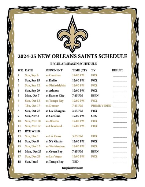 Saints Schedule 2024 Printable Jada Rhonda
