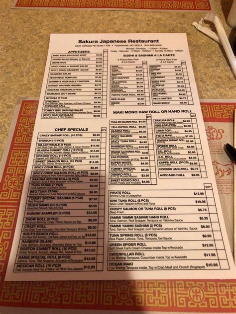 Sakura fayetteville nc. Restaurant Menu. * Disclaimer: Information shown on the website may not cover recent changes. For current price and menu information, please contact the restaurant directly. … 