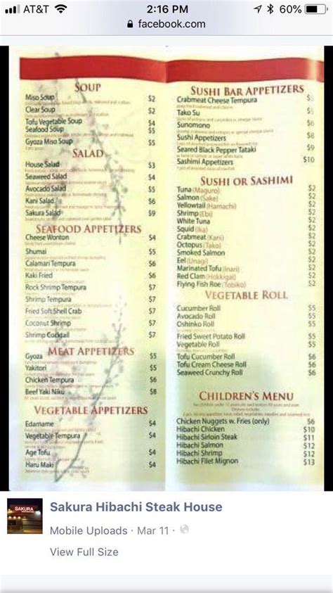 Restaurant menu, map for Sakura Japanese Rest