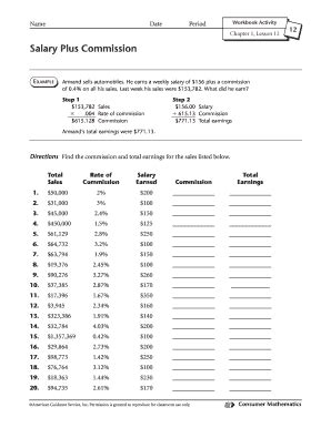 Salary plus commission worksheet answer chapter 1 lesson 12.  To use the E...