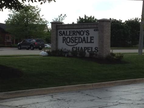 Salerno's Rosedale Chapels. Phone: (630) 889-1700 Address: 450 W. Lake Street Roselle IL, 60172. Church Details. Chapel Service at Salerno's Rosedale Chapels. Phone: (630) 889-1700 Address: 450 W. Lake St. Roselle Illinois, 60172 Service Date: December 12th 2022 Funeral Time: 11:30 am.. 