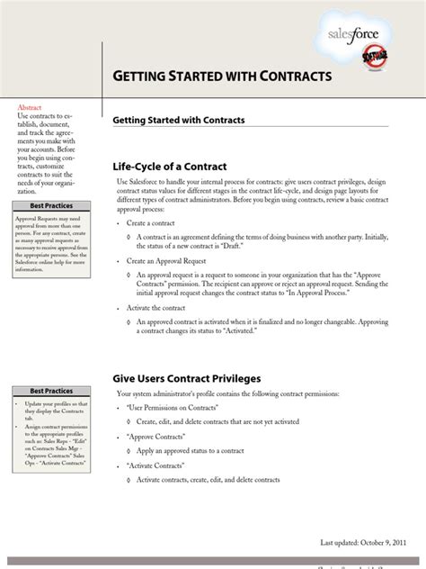 Sales Force Contracts Cheatsheet Business Process Software