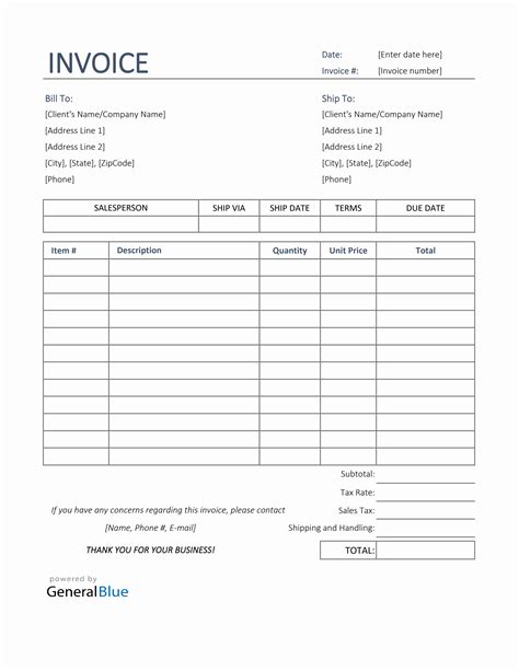 Sales Invoice Template For Excel