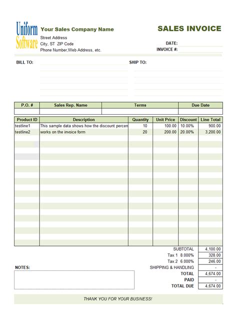 Sales Invoice Template with Discount Amount Column In Detail. Useful