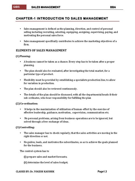 Sales Management Notes