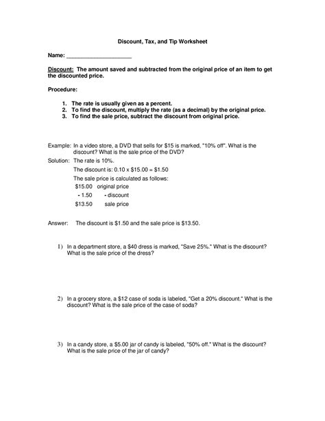 Sales Tax and Discount Worksheet Exercises Accounting Docsity