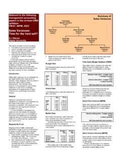 Sales Variances: Time for the hard sell? - Chartered Institute …