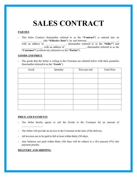 Sales agreement template in Word and Pdf formats