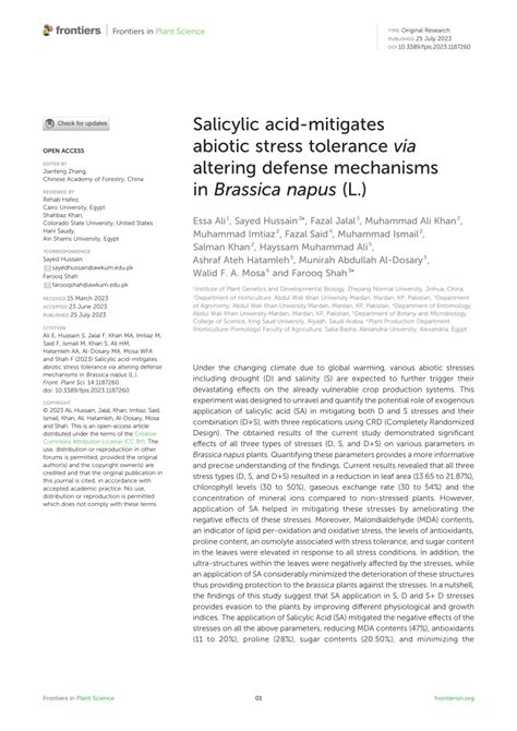 Salicylic Acid–Mediated Defense Mechanisms to Abiotic Stress …