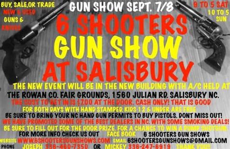 Salisbury Gun & Knife Show Details. This show has not been reviewed yet. Dates: November 12, 2022 through November 13, 2022. Hours: Sat 9:00am - 5:00pm, Sun 10:00am - 4:00pm. Admission: $9.00 (cash only) - Children 11 and under Free. Discount Coupon on Promoter's Website: no. Table Fees: contact promoter. Description: The Salisbury Gun & Knife ...