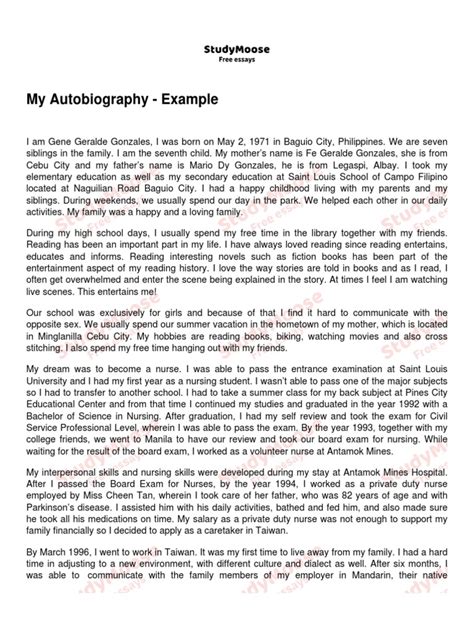 Sally trace autobiography example pdf