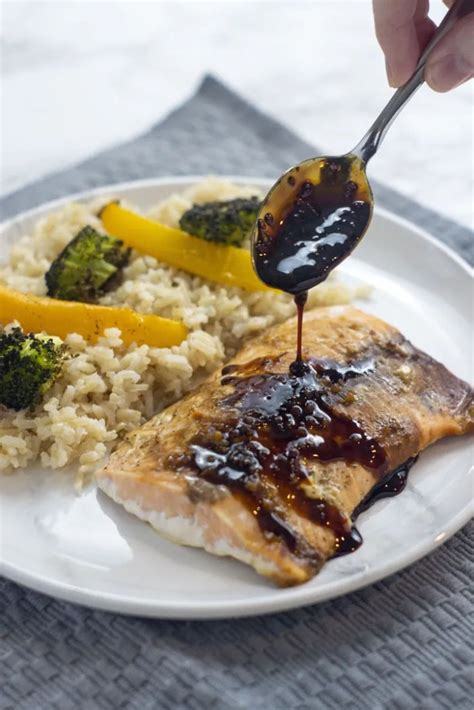 Salmon with a Bold Soy-Molasses Glaze over Rice and Vegetables