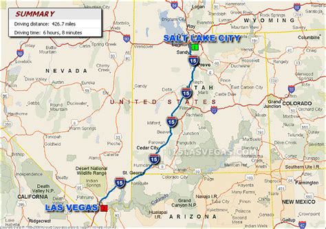 Driving distance from Las Vegas, NV to Salt Lake City, UT is 420 miles (676 km). How far is it from Las Vegas, NV to Salt Lake City, UT? It's a 06 hours 11 minutes drive by car. Flight distance is approximately 363 miles (583 km) and flight time from Las Vegas, NV to Salt Lake City, UT is 43 minutes.Don't forget to check out our "Gas cost calculator" option..