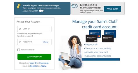 Sam%27s credit card bill pay login. Just log in to get started. Online Account Services include: Receive and view your statement online. Update your account information. Pay your bill. View recent activity. Request a credit line increase. Receive special offers and more. The Sam's Club® Business MasterCard® is issued by Synchrony Bank pursuant to a license from MasterCard ... 
