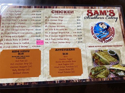 420 S Green River Rd. Evansville, IN 47715. (812) 401-2220. Order Now. Online ordering menu for Sam's Southern Eatery. . 