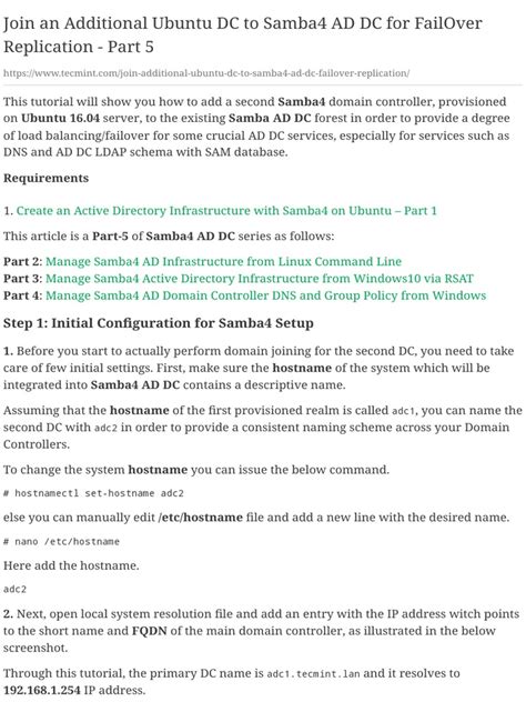 Samba4 as domain controller.  This documentation page provides Information related ...