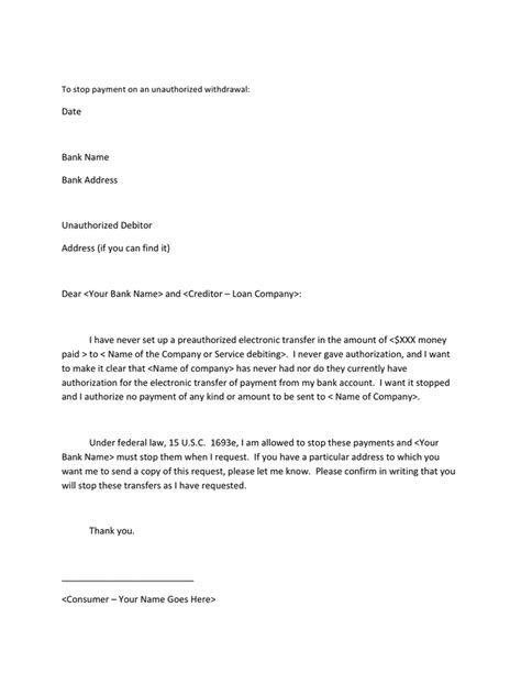 Sample ACH Withdrawal Letters in Word and Pdf formats page 3 of 3
