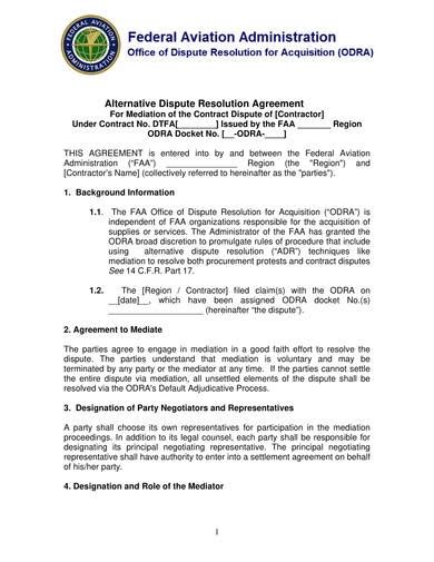 Sample Alternative Dispute Resolution