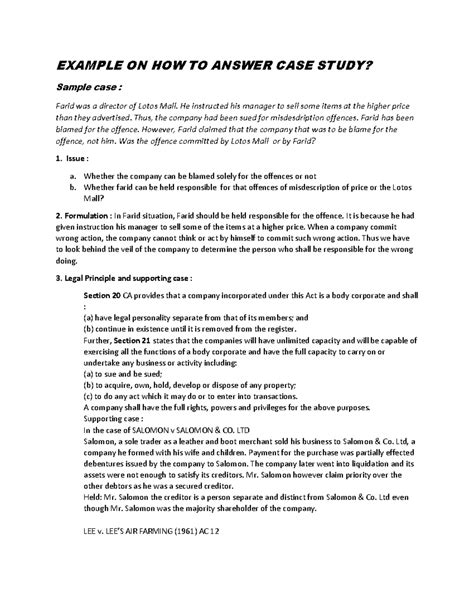 Sample Answer For Law Case Study
