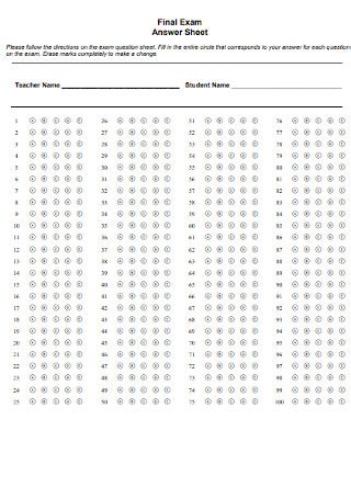 Sample Answer Sheet