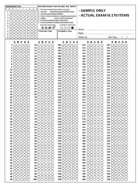 Sample Answer Sheet For CS Exam PDF