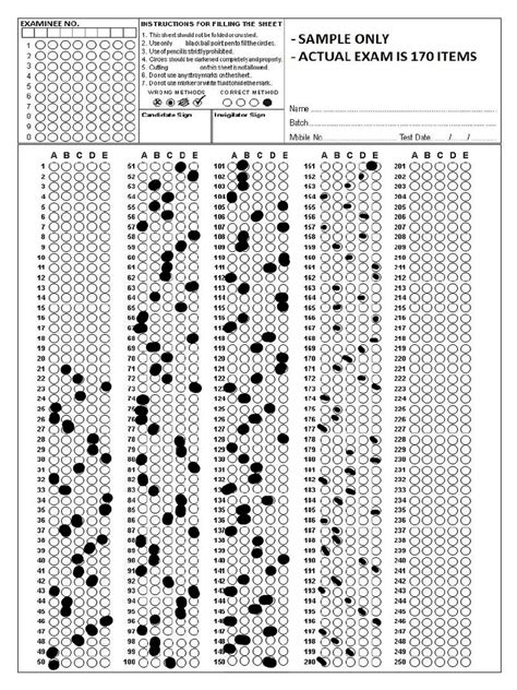 Sample Answer Sheet for CS Exam