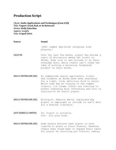 Sample Audio Script by Kelly Enterline Issuu