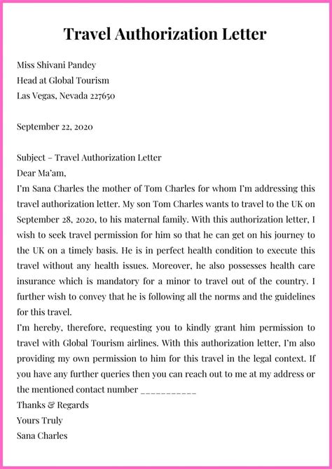 Sample Authorization Letter to Travel with Examples Authorization Letter