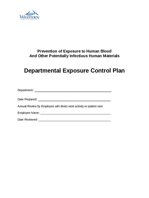 Sample Bloodborne Pathogen Exposure Control Plan Doc Template pdfFiller
