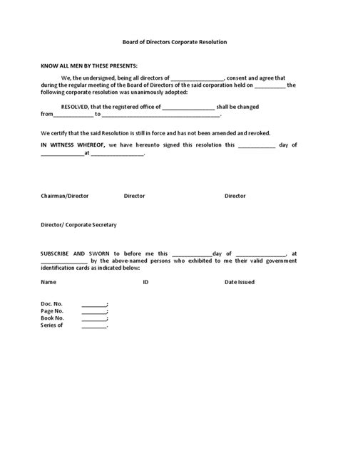 Sample Board Resolution for Change in registered Address Board Of