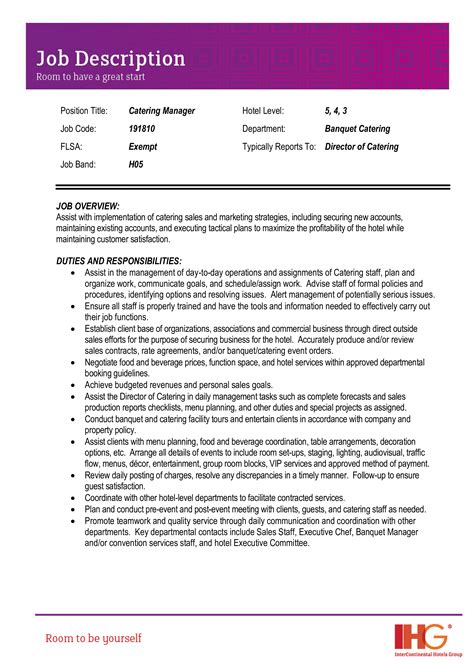 Sample Catering Sales Manager Job Description How to create a