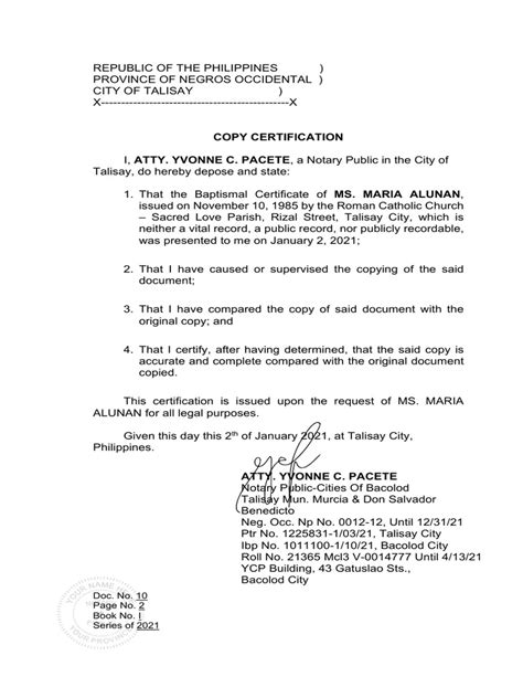 Sample Certification of A Notary Public PDF