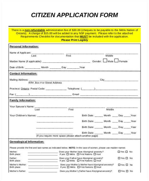Sample Citizenship Application Form The Document Template