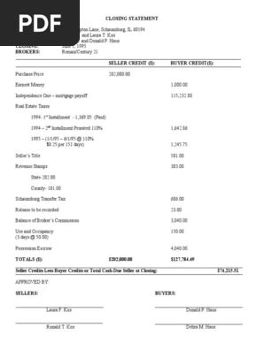 Sample Closing Statement Real Estate Classles Democracy