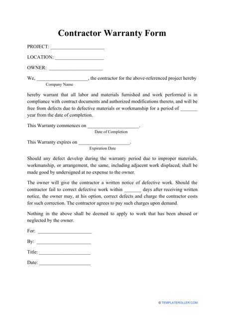 Sample Contractor Warranty Forms 7+ Free Documents in Word, PDF