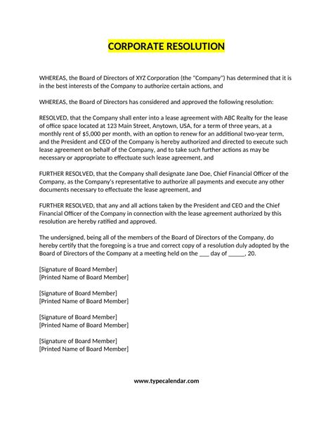 Sample Corporate Resolution Register