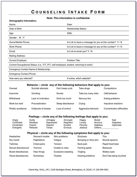 Sample Counseling Intake Forms Education Emma Blog Counseling