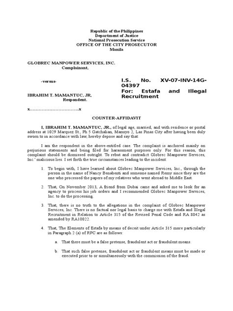 Sample Counter Affidavit PDF Fraud Recruitment