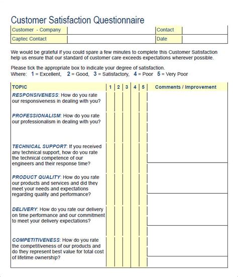 Sample Customer Satisfaction Survey in Word and Pdf formats