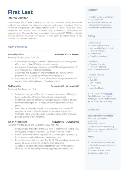 Sample Cv For Internal Auditor Internal Audit Cv Template Examples