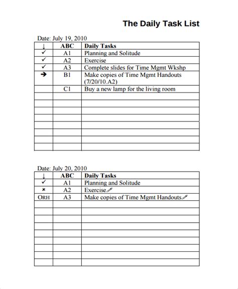 Sample Daily Task Template 7+ Free Documents Download in PDF