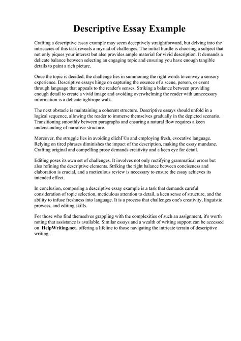 Sample Descriptive Essay Pdf The Document Template