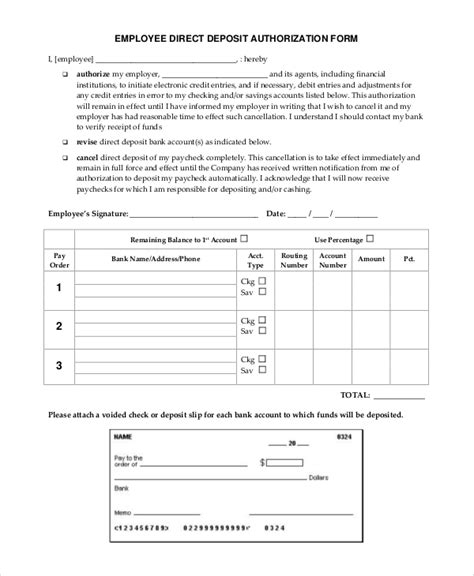 Sample Direct Deposit Employee Authorization Form
