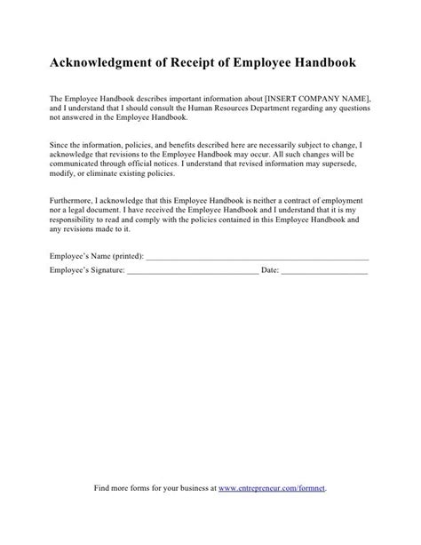 Sample Employee Handbook Acknowledgement of Receipt