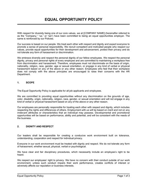 Sample Equal Opportunity Policy Statement Edit Fill Sign Online Handypdf