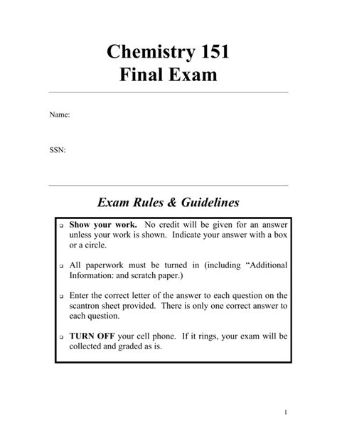 Sample Exam Questions - Department of Chemistry