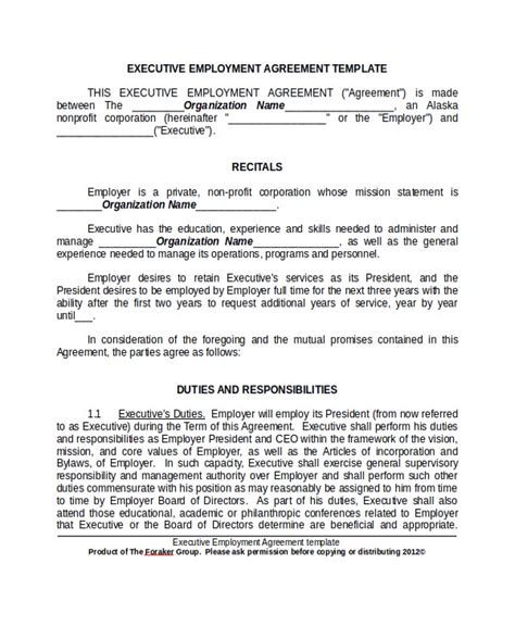 Sample Executive Employment Agreement Classles Democracy