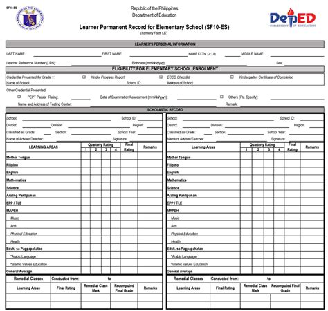 Sample Form 137 Of Elementary Deped